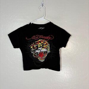 Ed Hardy Shirt Womens Small Crop Tiger Graphic Print Crew Neck Tee